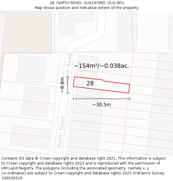 28, NORTH ROAD, GUILDFORD, GU2 9PU: Plot and title map