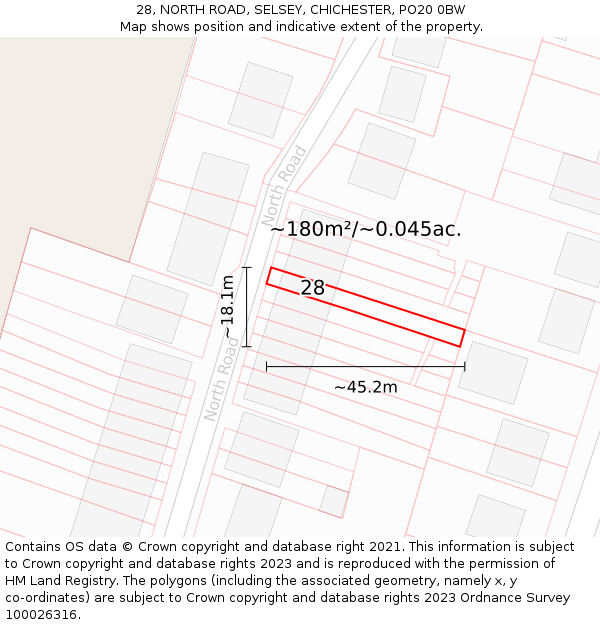 28, NORTH ROAD, SELSEY, CHICHESTER, PO20 0BW: Plot and title map