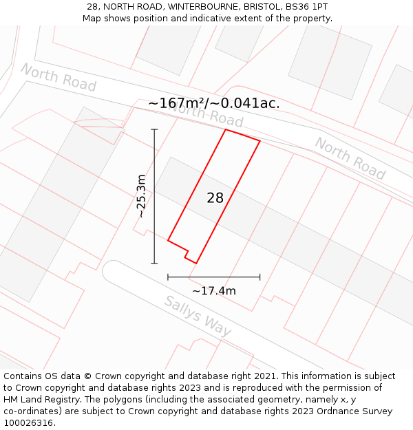 28, NORTH ROAD, WINTERBOURNE, BRISTOL, BS36 1PT: Plot and title map
