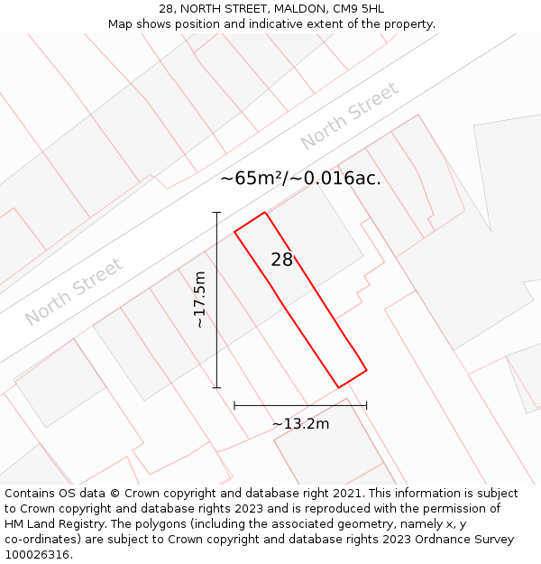 28, NORTH STREET, MALDON, CM9 5HL: Plot and title map