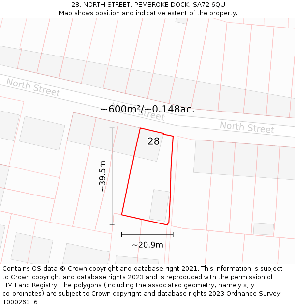 28, NORTH STREET, PEMBROKE DOCK, SA72 6QU: Plot and title map