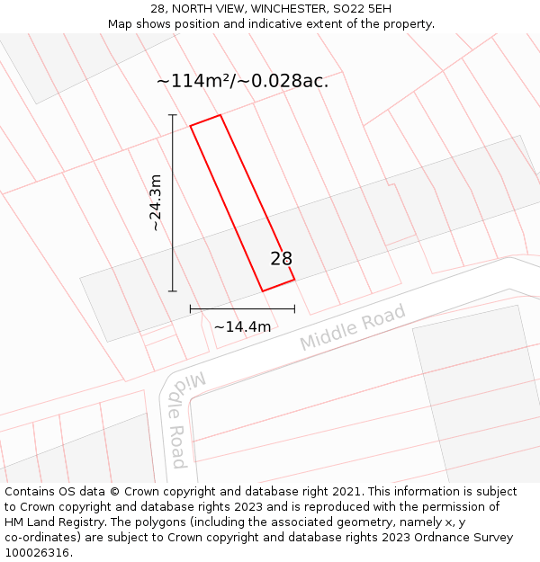 28, NORTH VIEW, WINCHESTER, SO22 5EH: Plot and title map