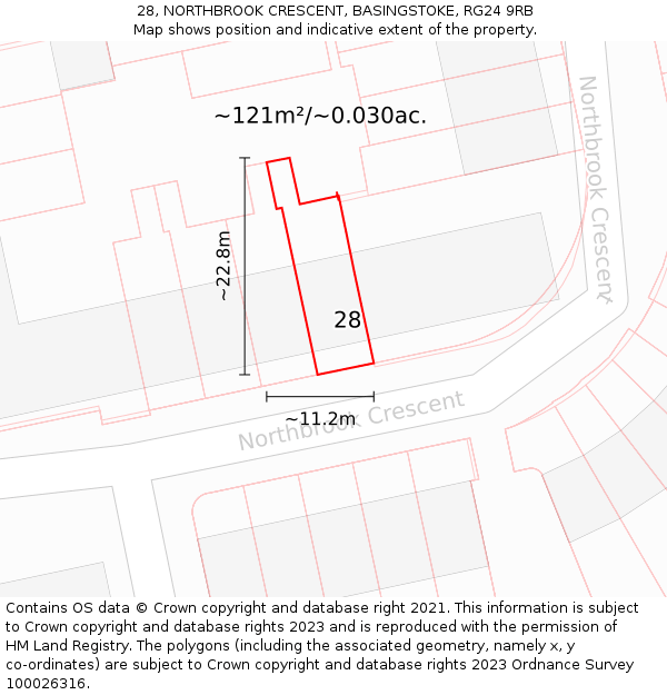 28, NORTHBROOK CRESCENT, BASINGSTOKE, RG24 9RB: Plot and title map