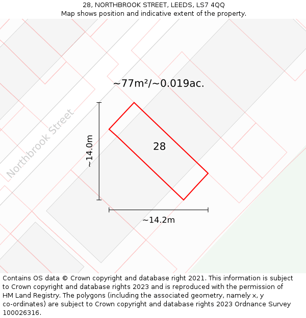 28, NORTHBROOK STREET, LEEDS, LS7 4QQ: Plot and title map