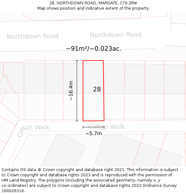 28, NORTHDOWN ROAD, MARGATE, CT9 2RW: Plot and title map