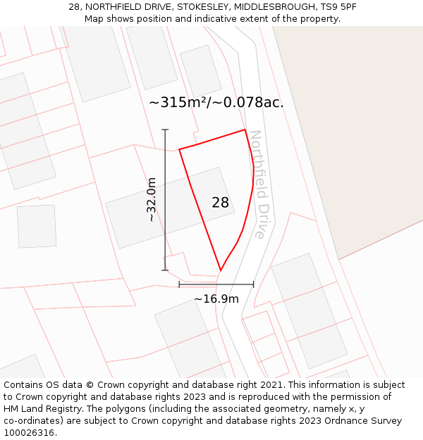 28, NORTHFIELD DRIVE, STOKESLEY, MIDDLESBROUGH, TS9 5PF: Plot and title map