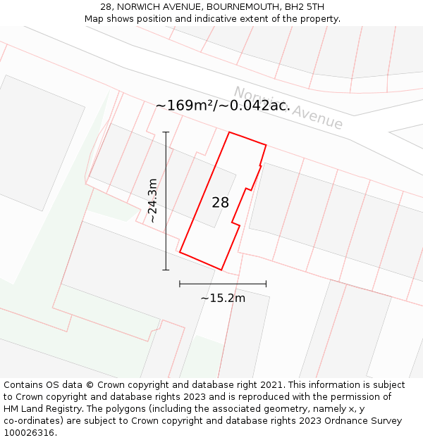 28, NORWICH AVENUE, BOURNEMOUTH, BH2 5TH: Plot and title map