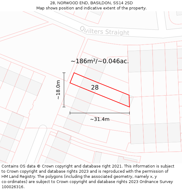 28, NORWOOD END, BASILDON, SS14 2SD: Plot and title map