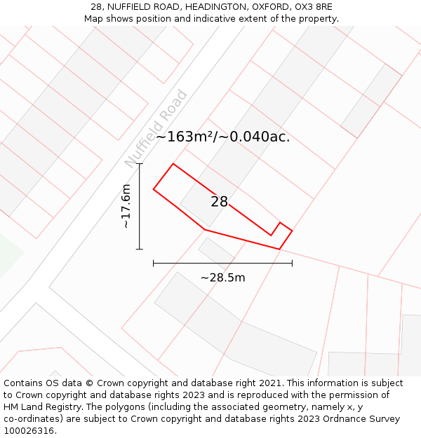 28, NUFFIELD ROAD, HEADINGTON, OXFORD, OX3 8RE: Plot and title map