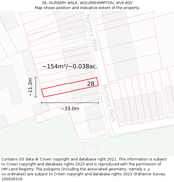 28, NURSERY WALK, WOLVERHAMPTON, WV6 8QY: Plot and title map