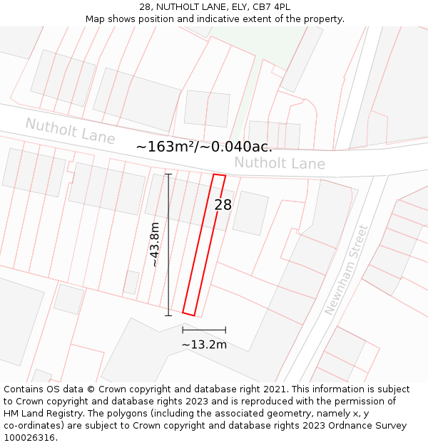 28, NUTHOLT LANE, ELY, CB7 4PL: Plot and title map