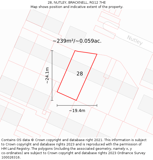 28, NUTLEY, BRACKNELL, RG12 7HE: Plot and title map