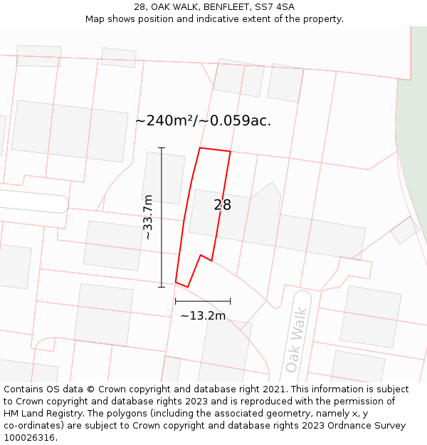 28, OAK WALK, BENFLEET, SS7 4SA: Plot and title map
