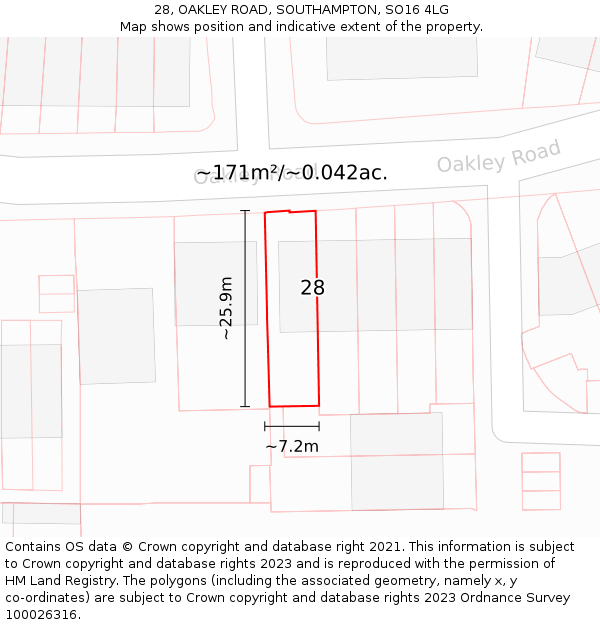 28, OAKLEY ROAD, SOUTHAMPTON, SO16 4LG: Plot and title map