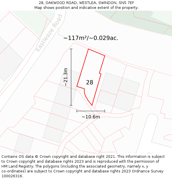 28, OAKWOOD ROAD, WESTLEA, SWINDON, SN5 7EF: Plot and title map