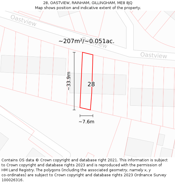 28, OASTVIEW, RAINHAM, GILLINGHAM, ME8 8JQ: Plot and title map