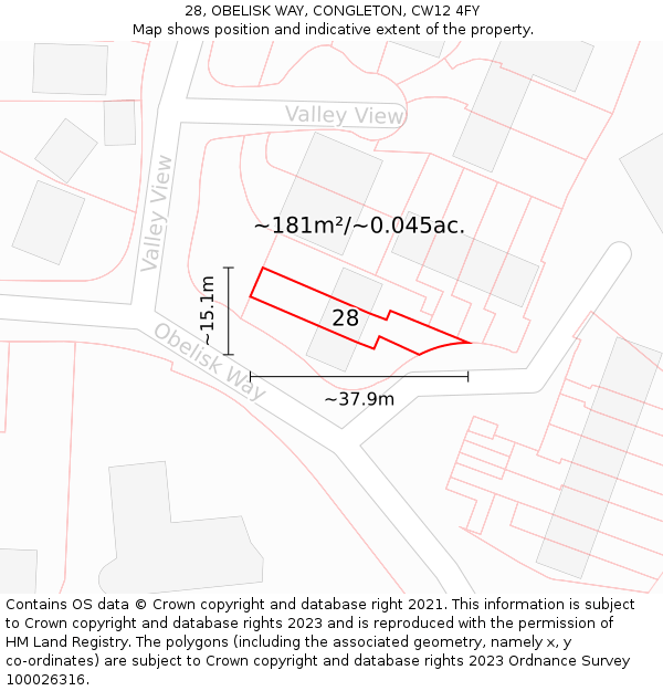 28, OBELISK WAY, CONGLETON, CW12 4FY: Plot and title map