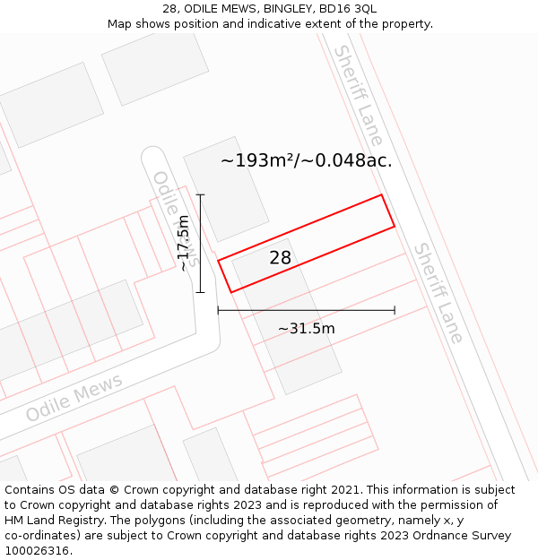 28, ODILE MEWS, BINGLEY, BD16 3QL: Plot and title map