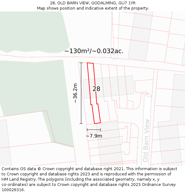28, OLD BARN VIEW, GODALMING, GU7 1YR: Plot and title map
