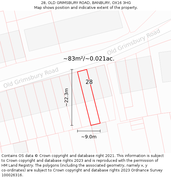 28, OLD GRIMSBURY ROAD, BANBURY, OX16 3HG: Plot and title map