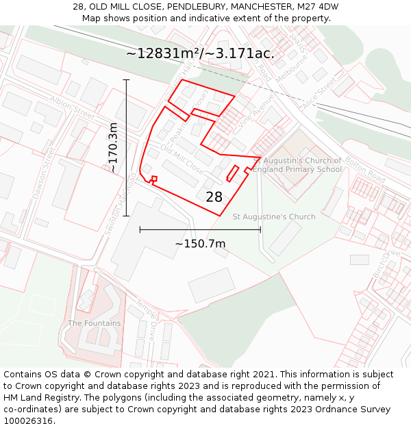 28, OLD MILL CLOSE, PENDLEBURY, MANCHESTER, M27 4DW: Plot and title map