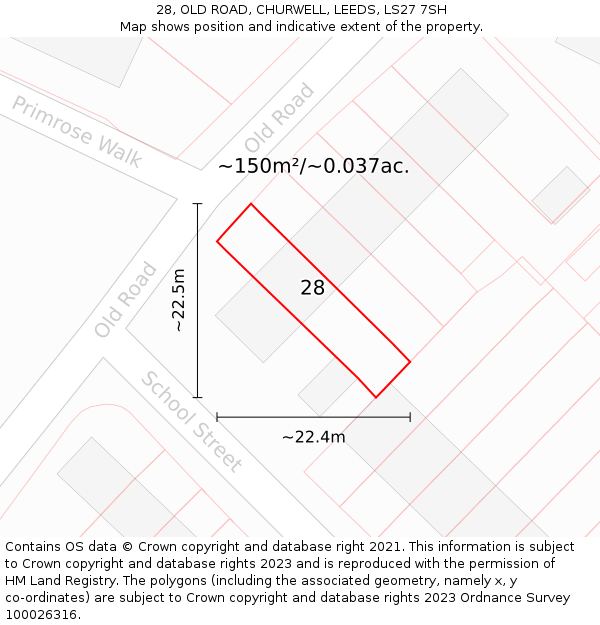 28, OLD ROAD, CHURWELL, LEEDS, LS27 7SH: Plot and title map