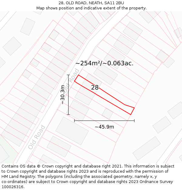 28, OLD ROAD, NEATH, SA11 2BU: Plot and title map