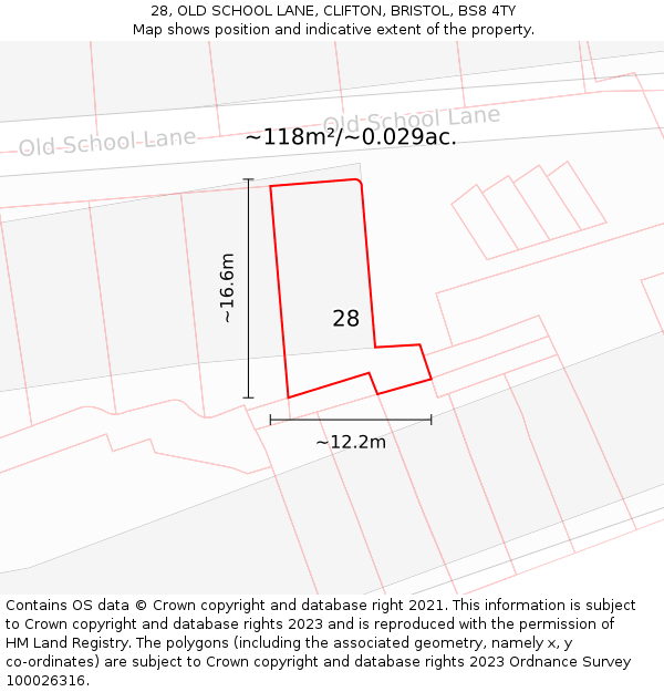28, OLD SCHOOL LANE, CLIFTON, BRISTOL, BS8 4TY: Plot and title map