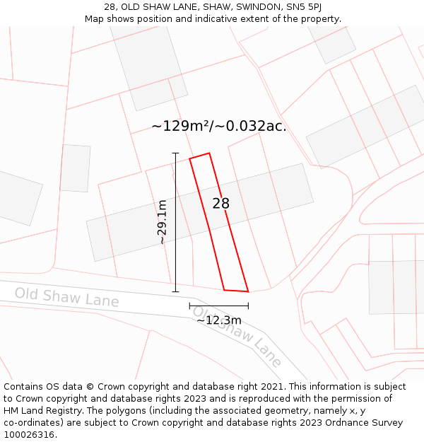 28, OLD SHAW LANE, SHAW, SWINDON, SN5 5PJ: Plot and title map