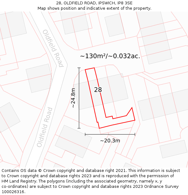 28, OLDFIELD ROAD, IPSWICH, IP8 3SE: Plot and title map