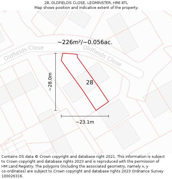 28, OLDFIELDS CLOSE, LEOMINSTER, HR6 8TL: Plot and title map