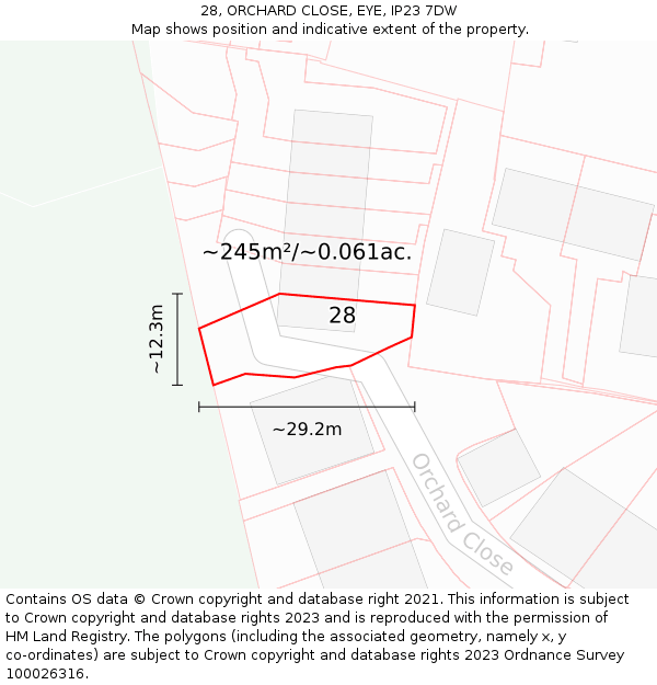 28, ORCHARD CLOSE, EYE, IP23 7DW: Plot and title map