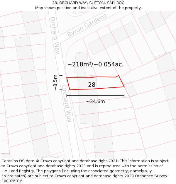 28, ORCHARD WAY, SUTTON, SM1 3QQ: Plot and title map
