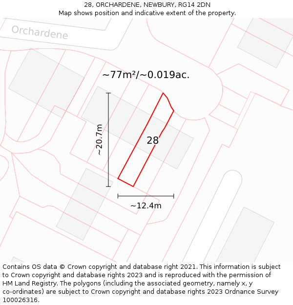 28, ORCHARDENE, NEWBURY, RG14 2DN: Plot and title map