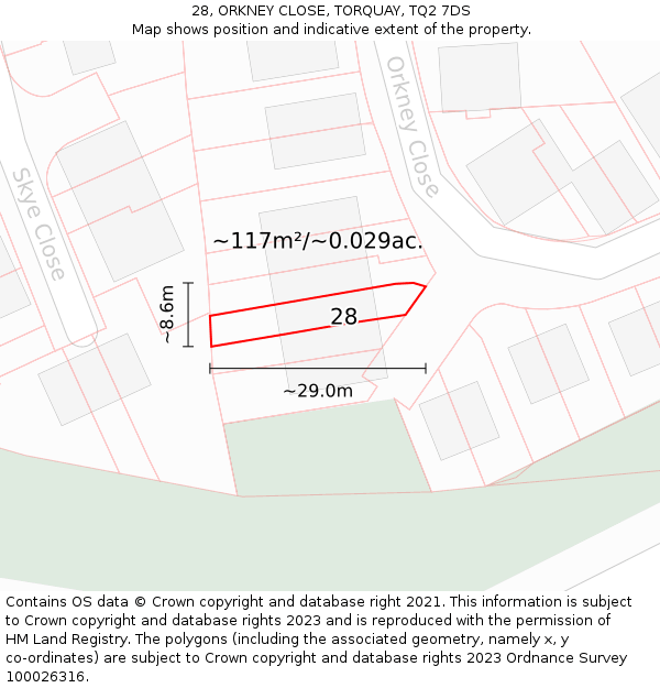 28, ORKNEY CLOSE, TORQUAY, TQ2 7DS: Plot and title map