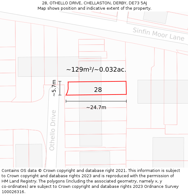 28, OTHELLO DRIVE, CHELLASTON, DERBY, DE73 5AJ: Plot and title map