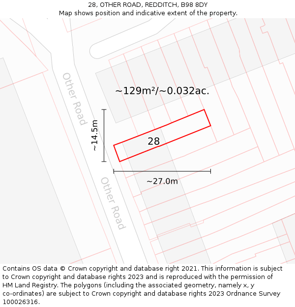 28, OTHER ROAD, REDDITCH, B98 8DY: Plot and title map
