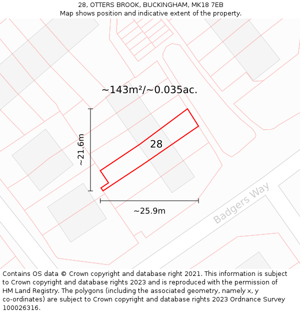 28, OTTERS BROOK, BUCKINGHAM, MK18 7EB: Plot and title map