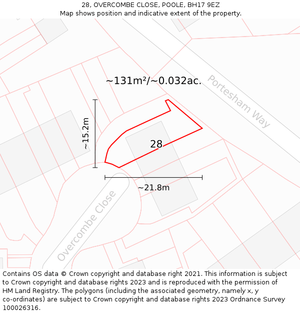 28, OVERCOMBE CLOSE, POOLE, BH17 9EZ: Plot and title map