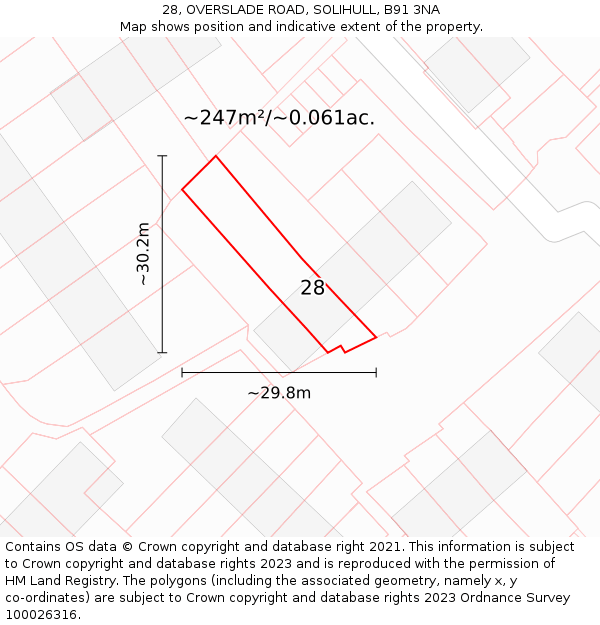 28, OVERSLADE ROAD, SOLIHULL, B91 3NA: Plot and title map