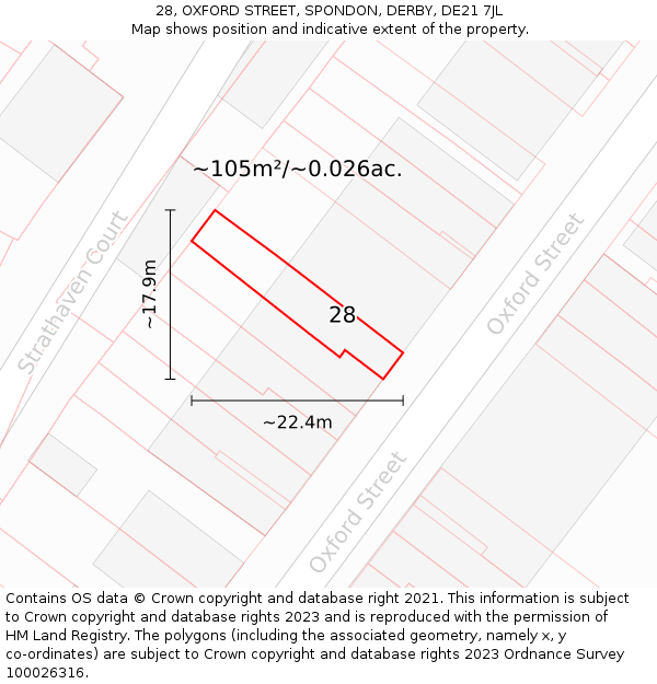 28, OXFORD STREET, SPONDON, DERBY, DE21 7JL: Plot and title map