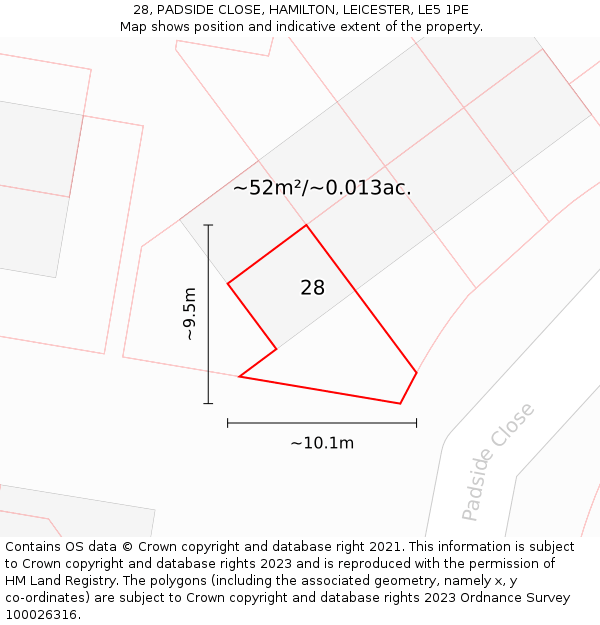 28, PADSIDE CLOSE, HAMILTON, LEICESTER, LE5 1PE: Plot and title map