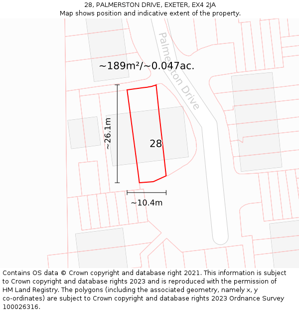 28, PALMERSTON DRIVE, EXETER, EX4 2JA: Plot and title map