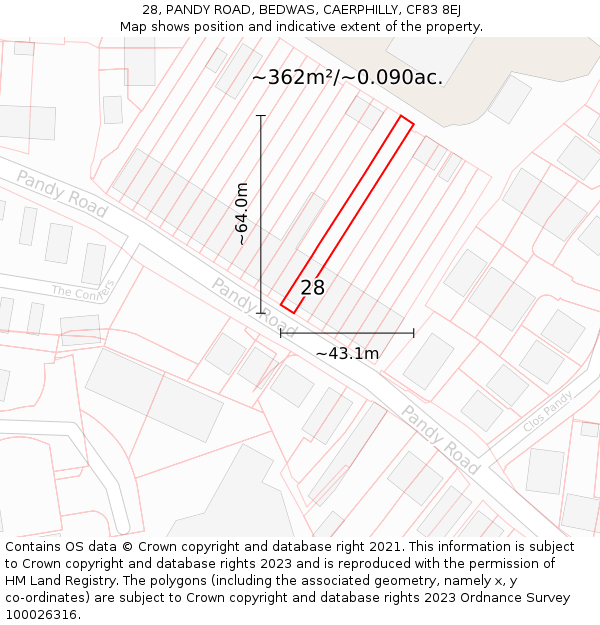 28, PANDY ROAD, BEDWAS, CAERPHILLY, CF83 8EJ: Plot and title map