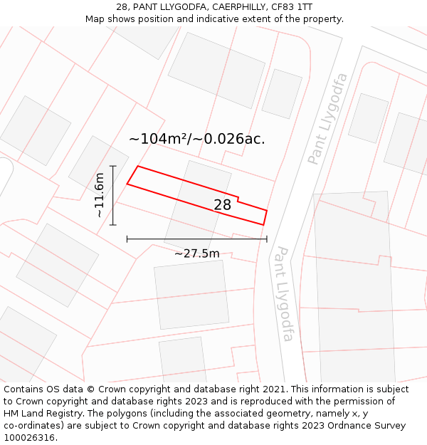 28, PANT LLYGODFA, CAERPHILLY, CF83 1TT: Plot and title map