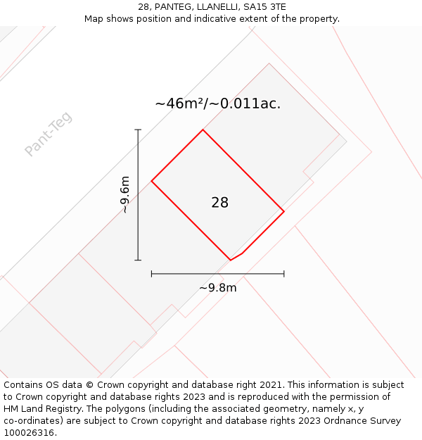 28, PANTEG, LLANELLI, SA15 3TE: Plot and title map