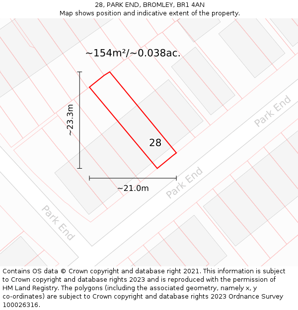 28, PARK END, BROMLEY, BR1 4AN: Plot and title map