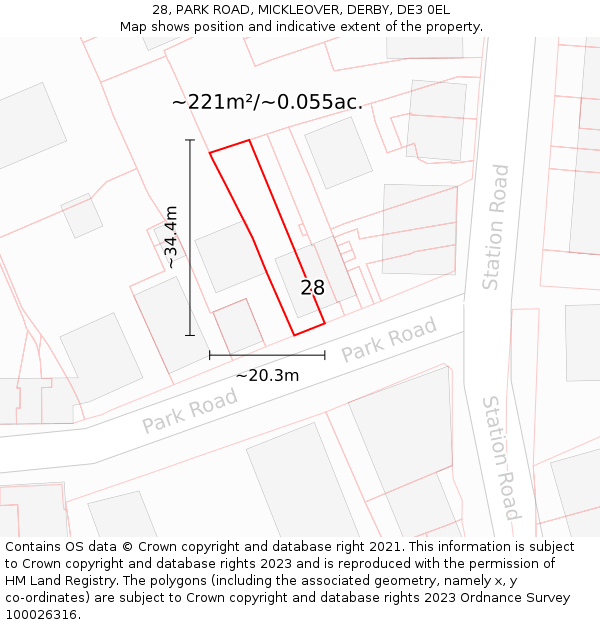 28, PARK ROAD, MICKLEOVER, DERBY, DE3 0EL: Plot and title map