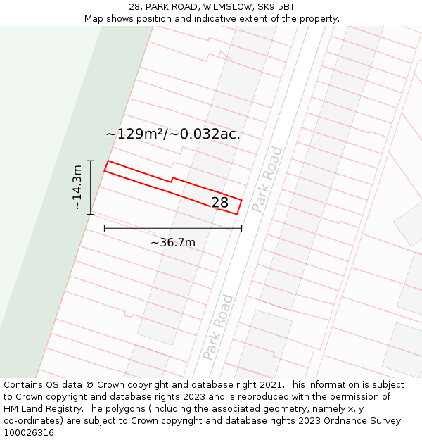 28, PARK ROAD, WILMSLOW, SK9 5BT: Plot and title map