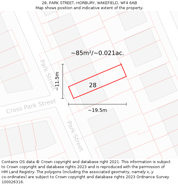 28, PARK STREET, HORBURY, WAKEFIELD, WF4 6AB: Plot and title map